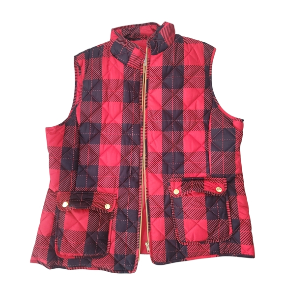 Jackets & Blazers - Red and Black Plaid Quilted Vest